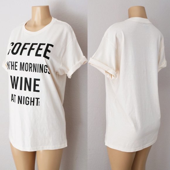 Coffee In Morning Wine At Night Cotton Tee T Shirt - Picture 5 of 9